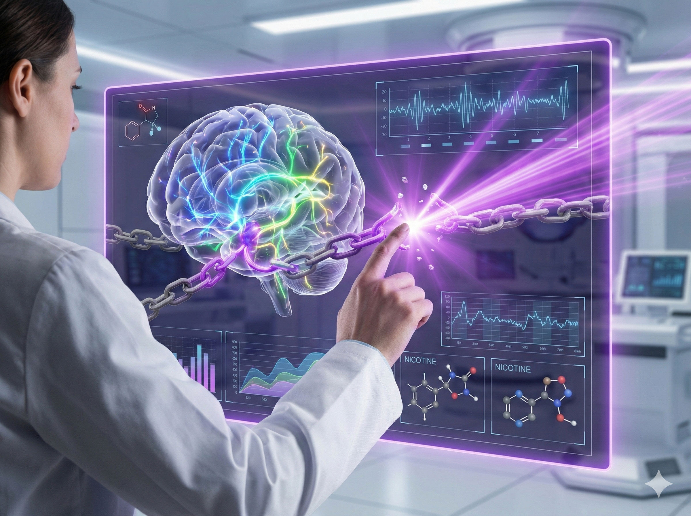 文章配图：医生在虚拟屏幕上研究大脑多巴胺回路